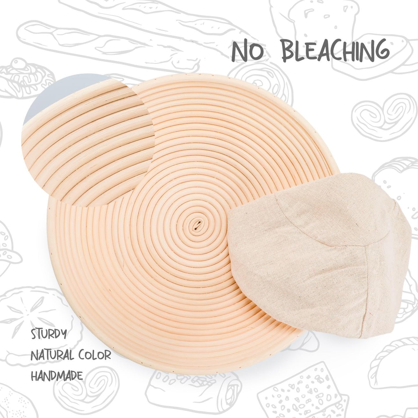 DOYOLLA Bread Proofing Baskets Set of 2 12 inch Round Dough Proofing Bowls w/Liners Perfect for Home Sourdough Bakers Baking