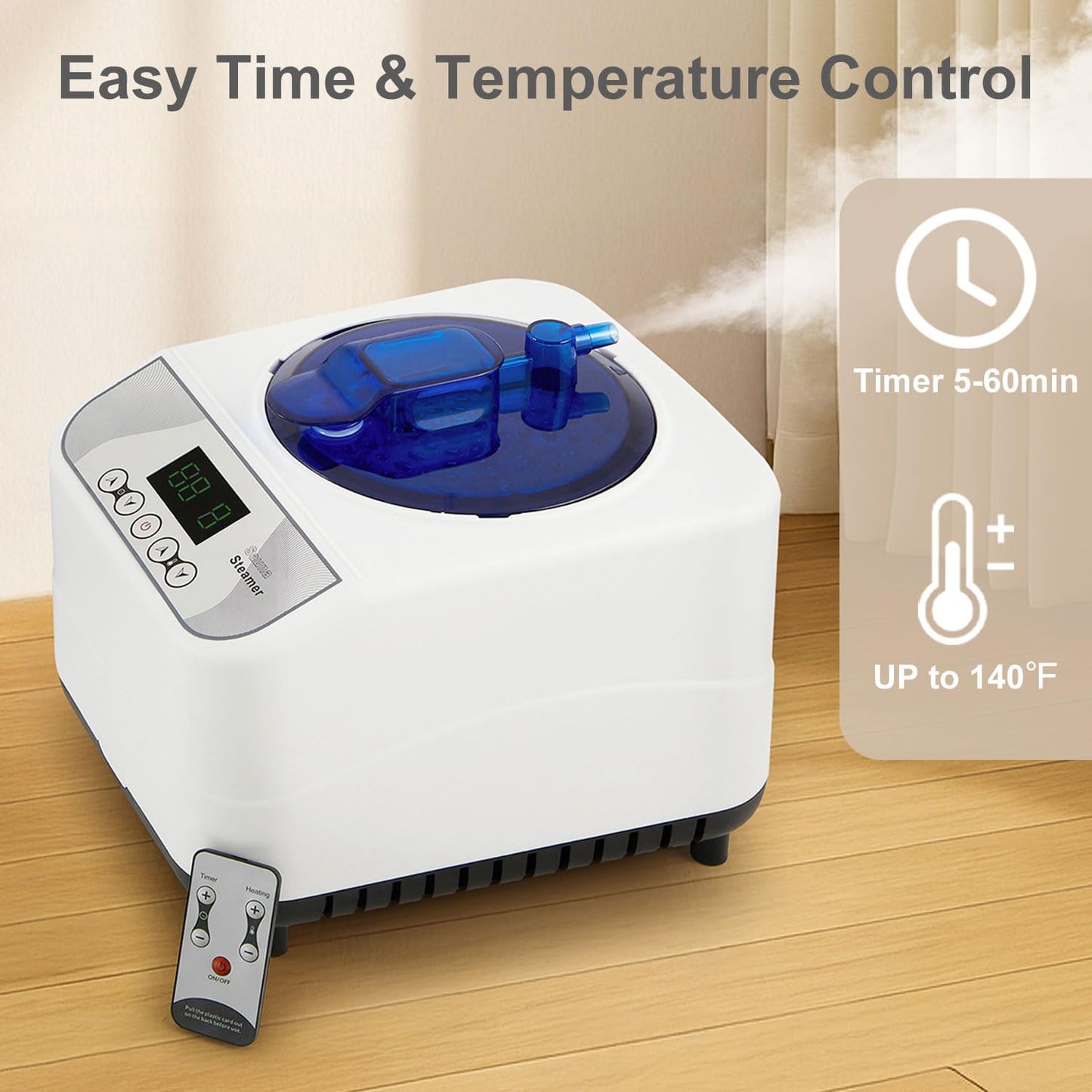 RRGFB Sauna Steamer Machine for Home, 1300W 1.8qt Steam Generator, Portable Steamer Pot with Remote Control, Oil Diffuser, 5-60 min Timer, 9 Levels, Heat up to 140°F