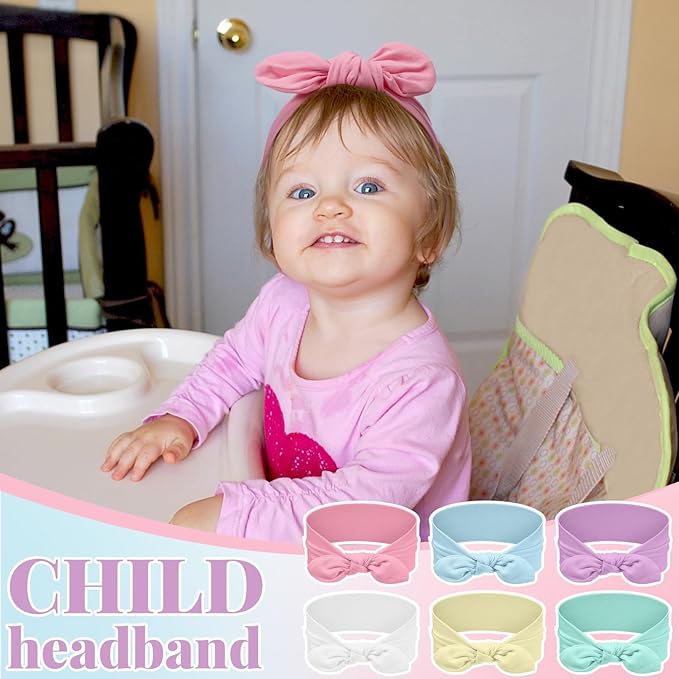 Giegxin 12 Pack Polyester Cloth Headbands for Girls Removable Colorful Rabbit Ear Bow Hairbands Hair Accessories (Pastel)
