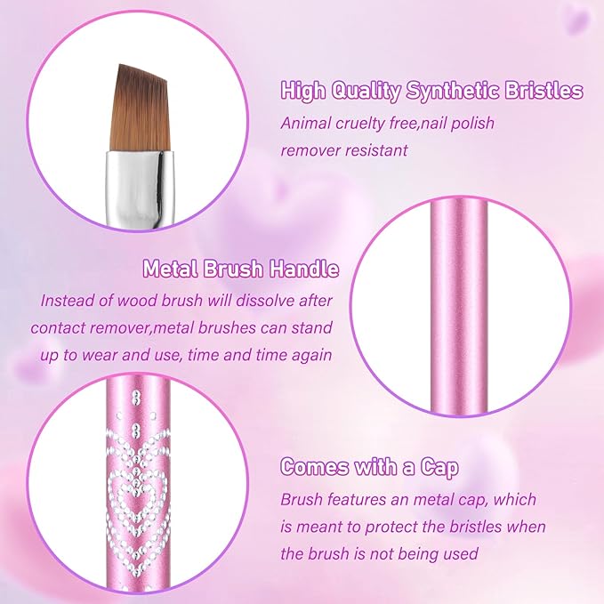 Metal Purple Nail Art Clean Up Brushes for Cleaning Polish Mistakes on the Cuticles, Acetone Resistant Nail Brush, Fingernail Cleaning Brushes for Nail Art and Designs (Round&flat&Bevel)