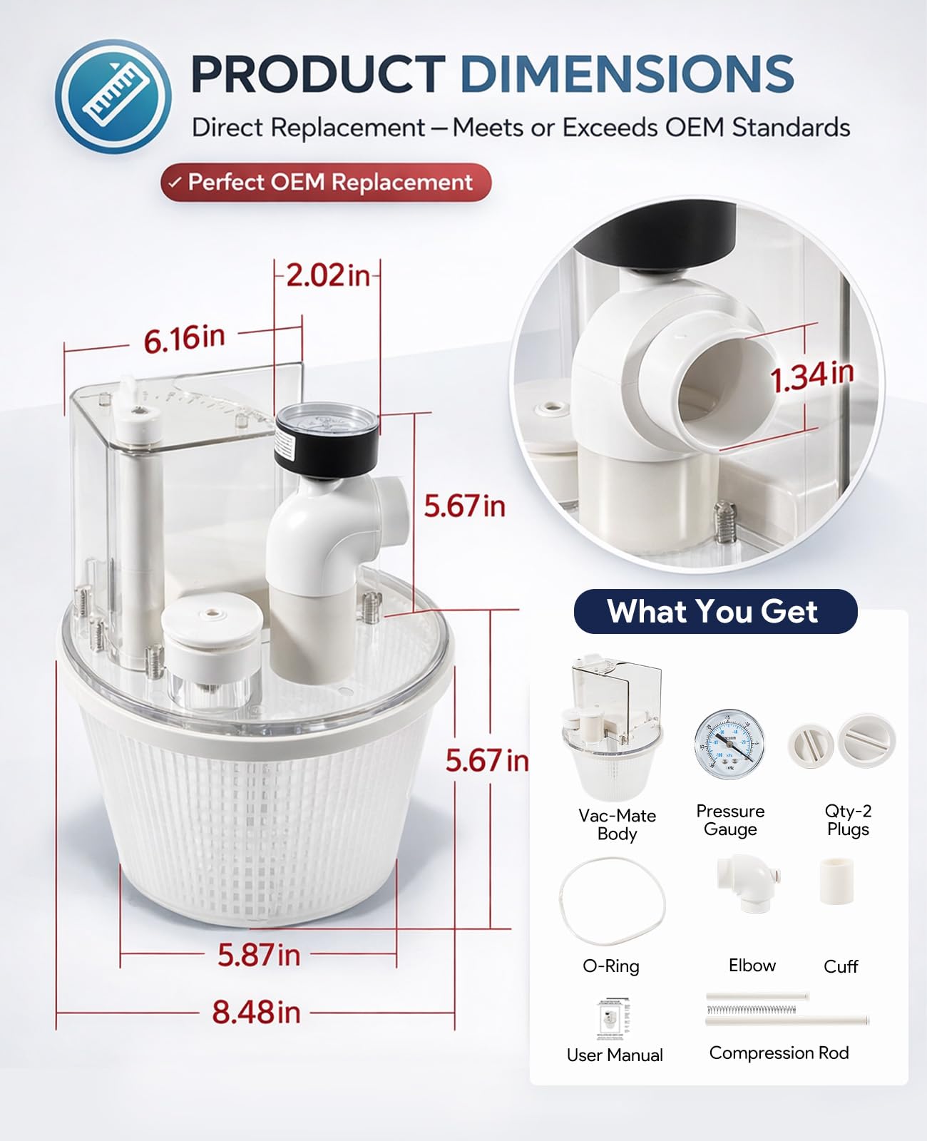 R211100 Vac-Mate Pool Cleaner Dispenser Box – Multi-Function Vacuum Skimmer Attachment – Includes Basket, Pressure Gauge & Easy Install Kit