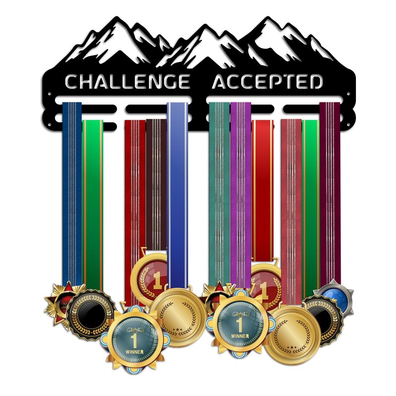 PH PandaHall Mountain Medal Hangers Wall Mounted Challenge Accepted Medal Rack Display Metal Triathlon Running Sport Challenge Awards Hanging Holder for Over 50 Competition Medal Necklace Jewelry