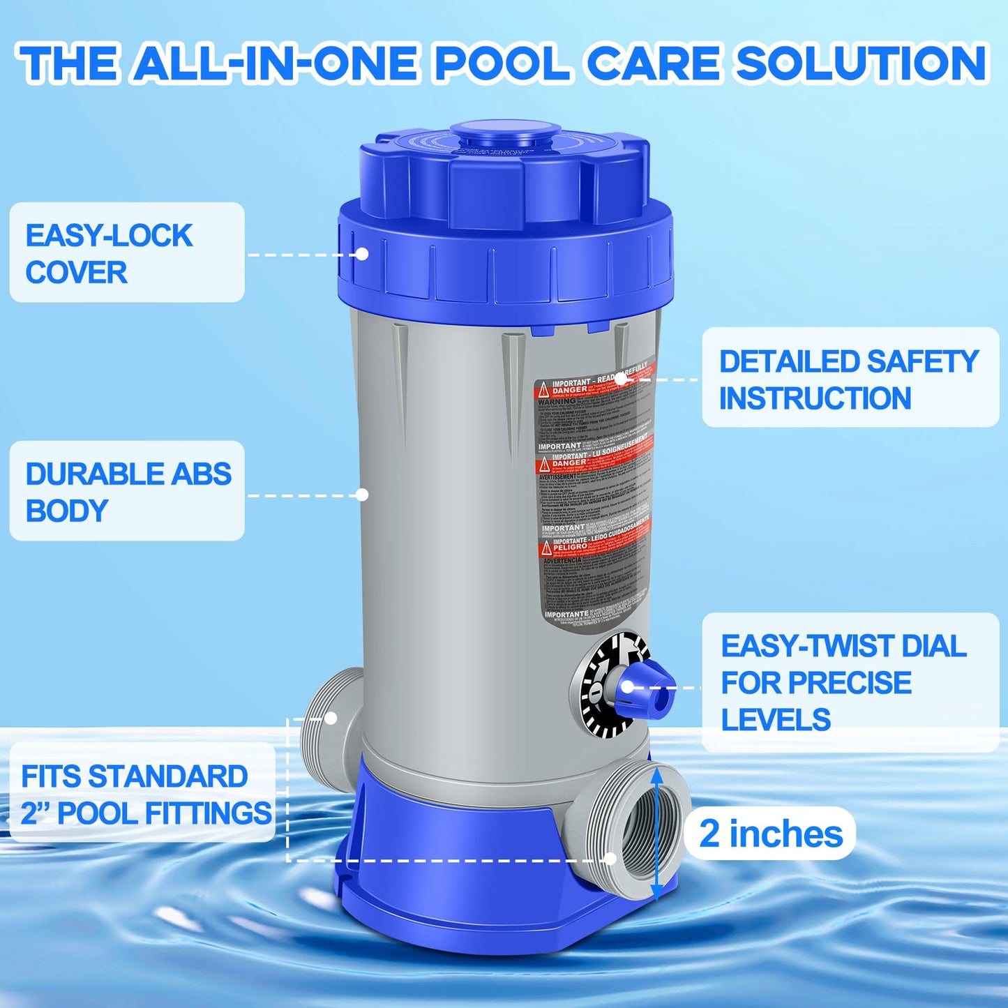 SeaSlep Off-Line Automatic Pool Chlorinator with Adjustable Output, Automatic Chlorine Feeder with 9.0 Lbs Capacity,Easy to Install Off Line Chlorinator for Inground Pool,Compatible with Hayward(Blue)