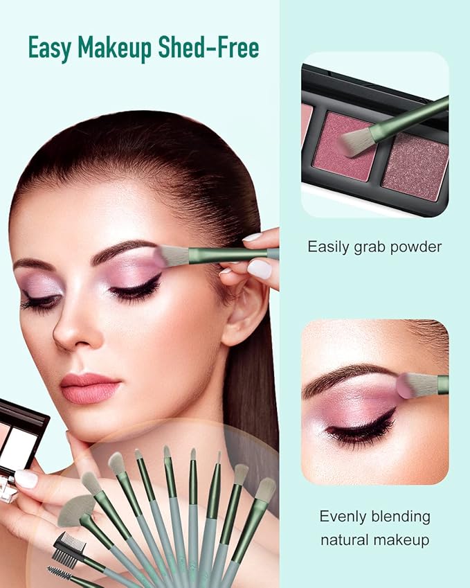 BESTOPE PRO 16 Pcs Makeup Brush Set Makeup Brushes for Eyes and Face, Blending Brush for Foundation, Premium Synthetic Powder Concealers Makeup Brushes, Eye Shadows Brushes, Eyeliner Brushes Green