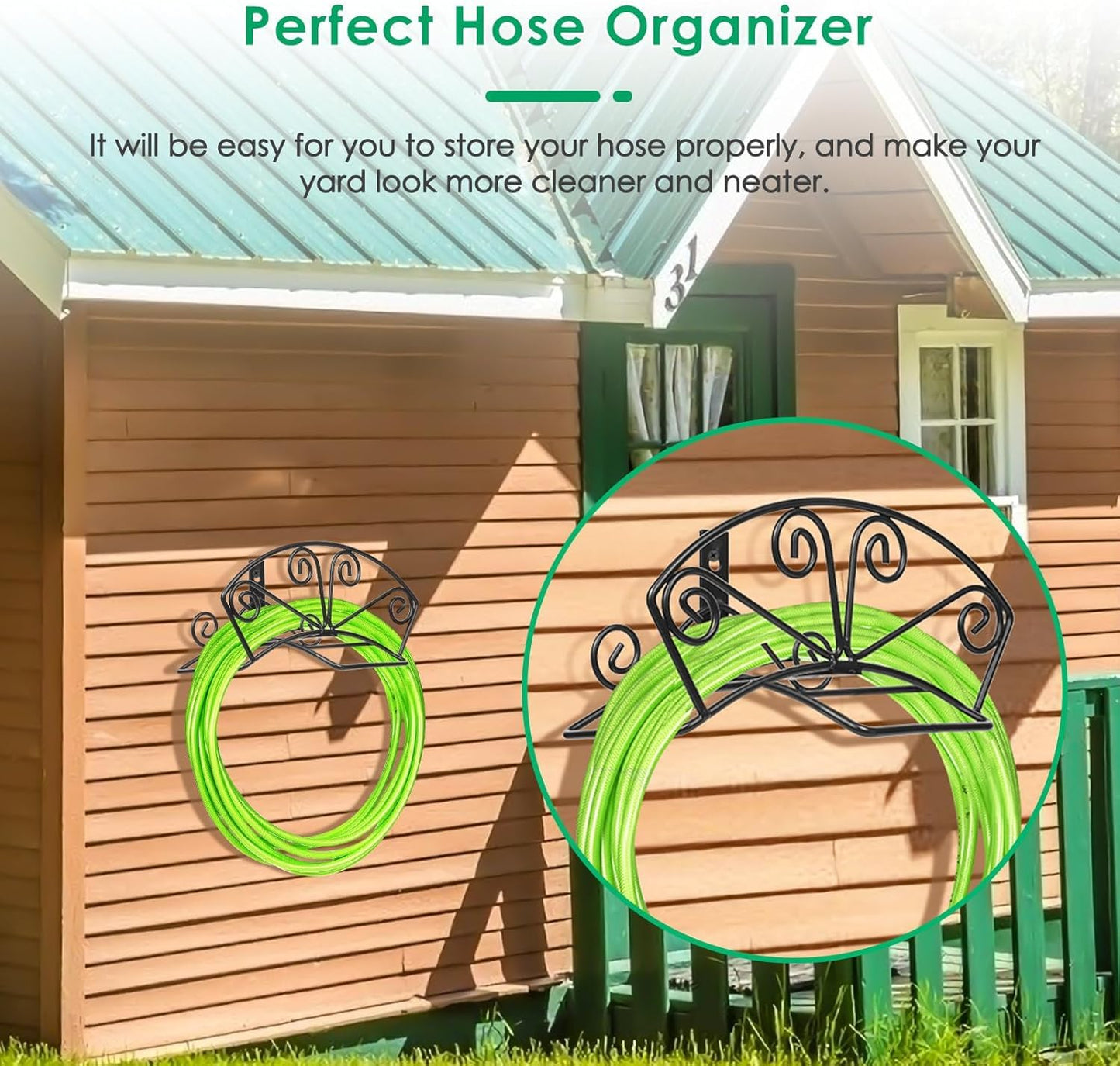 TomCare Garden Hose Holder Extra Large Water Hose Holders Holds 160 FT Hoses Heavy Duty Metal Hose Hanger Wall Mount Decorative Garden Hoses Storage Organizer Reels for Outside Yard, Black
