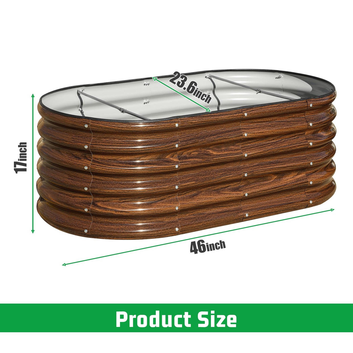 SnugNiture 4x2x1.5ft Raised Garden Bed Outdoor, 17" Tall Galvanized Metal Planter Box, Oval Raised Garden Bed Kit for Planting Vegetables Plants Fruits, Brown