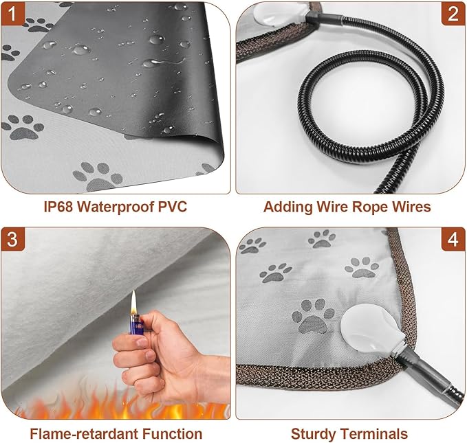 Extra Large Dog Heating Pad 47x30 in with Smart Thermostat Switch and Power Line Protection Tube,Obtained MET and UL Dual Certification,Waterproof Pet Heating pad-Paw Print