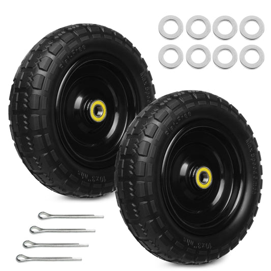 10 Inch Solid Rubber Tires, 4.10/3.50-4 Tire and Flat Free with 5/8" Bearings, 2.17" Offset Hub for GOR Garden Carts, Garden Wagon Carts, Trolleys, Hand Trucks and Utility Cart(2 Pack)