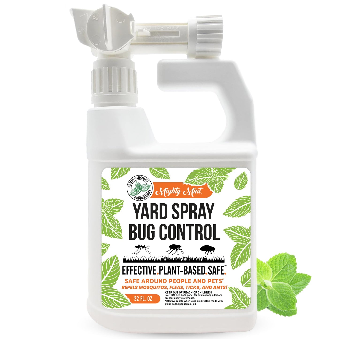 Mighty Mint Peppermint Oil Lawn & Yard Bug Control Spray â Natural Outdoor Pest Repellent for Fleas, Ticks, Mosquitoes, Ants, and More â Plant-Based, Extra-Strength Formula â 32 oz