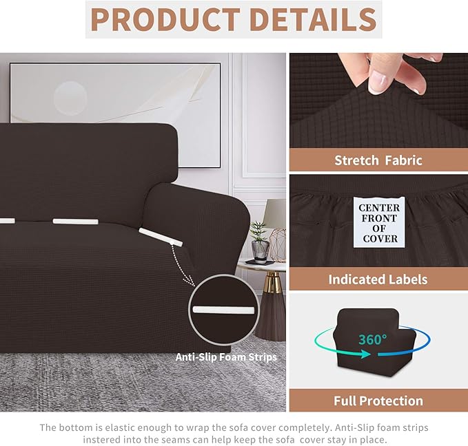 Easy-Going 100% Waterproof Chair Couch Cover, Dual Waterproof Sofa Cover, Stretch Jacquard Sofa Slipcover, Leakproof Furniture Protector for Kids, Pets, Dog and Cat (Chair, Chocolate)