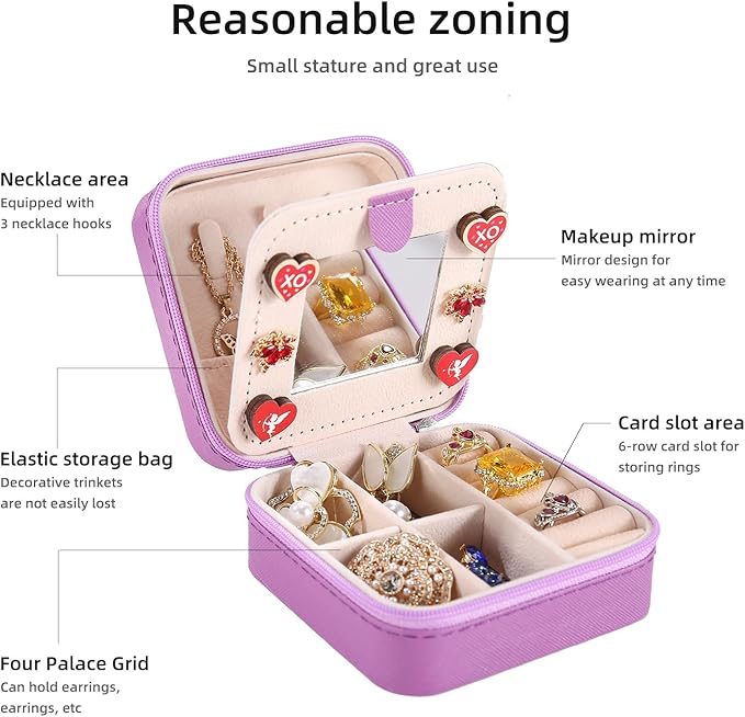 KElofoN Travel jewelry case Travel jewelry box Travel Jewelry Organizer Small Jewelry Organizer Box for Girls Women with Mirror (Purple-5)
