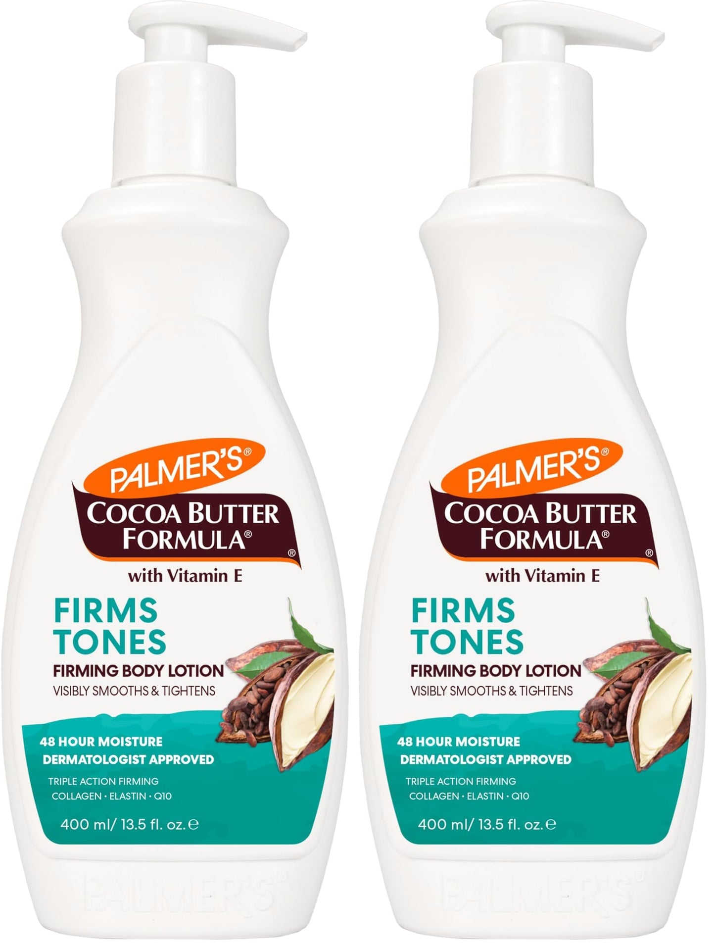 Palmer's Cocoa Butter Formula Skin Firming Body Lotion, Toning & Tightening Cream with Q10, Collagen & Elastin, Pump Bottle, 13.5 Oz. (Pack of 2)