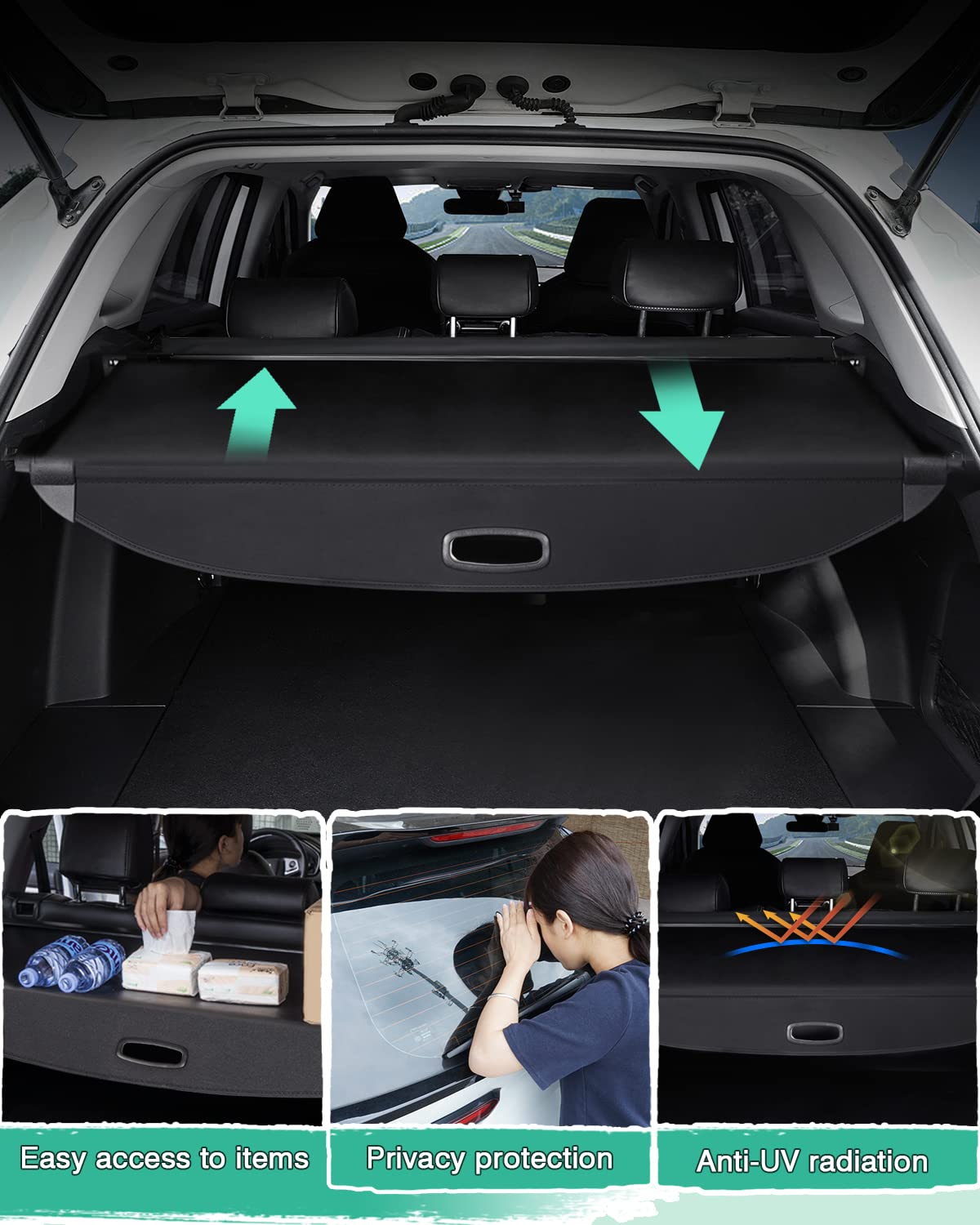 Powerty Retractable Cargo Cover for 2016-2020 Kia Sorento, Canvas Texture Trunk Cover Privacy Screen Rear Security Shade for Sorento Accessories (with Extented Cover)