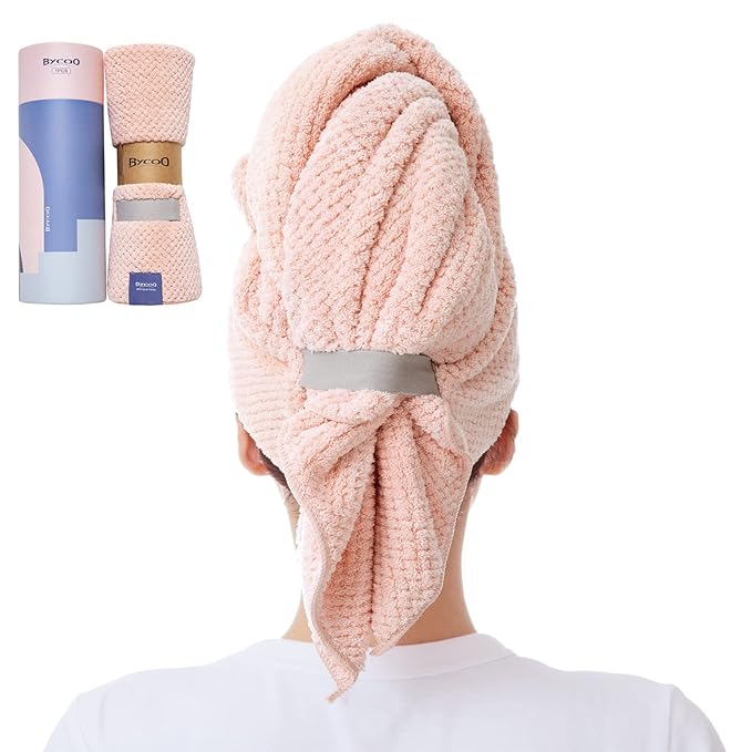 Microfiber Hair Towel Wrap for Women, Anti Frizz Large Ultra-Soft Hands-Free Hair Dry Towels, Fast Drying | Super Absorbent | Quick Dry Hair Turban for Wet, Curly, Long & Thick Hair - Pink