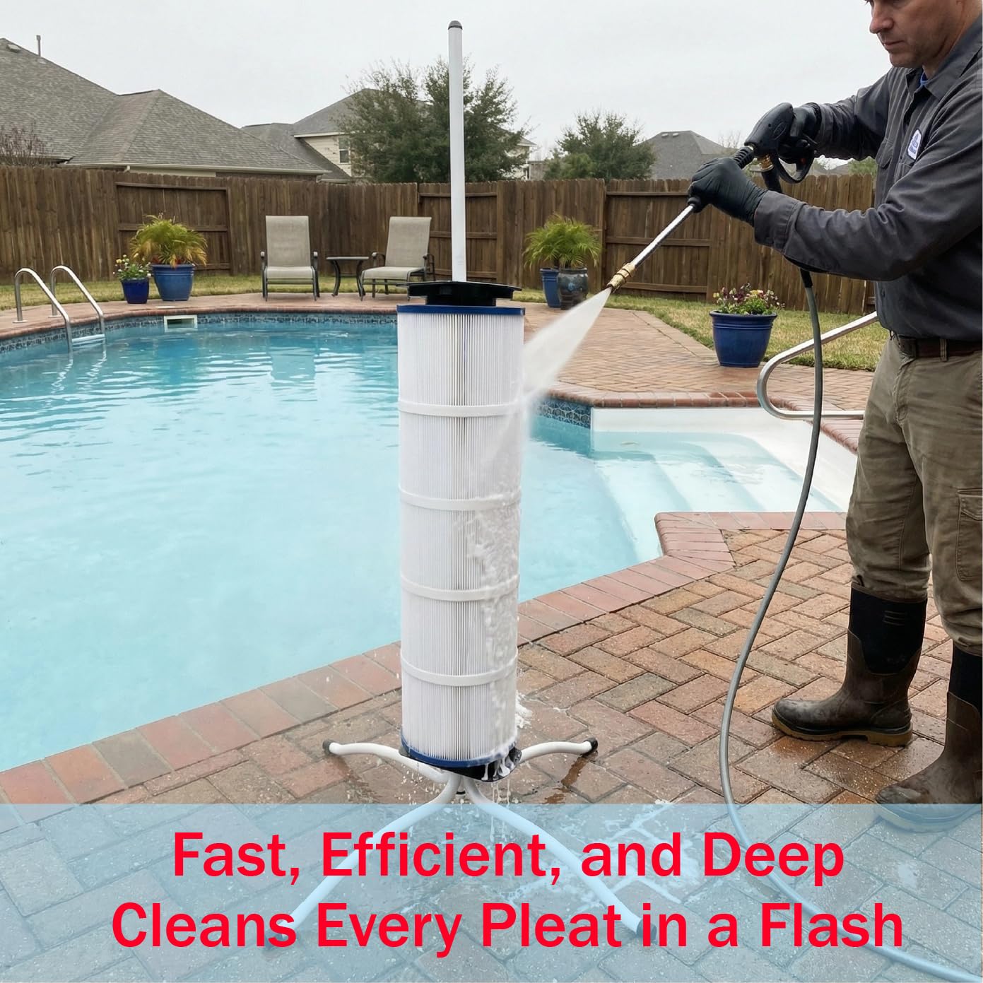 Ulinlo pouly Pool Filter Cleaner Stand Kit with Smooth Bearing, Rotatable Washing Tool for 3", 4", 6" Filter Cartridges
