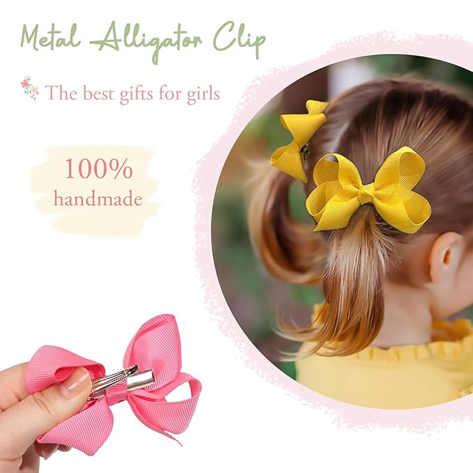 20PCS 3 Inch Hair Bows for Girls Grosgrain Ribbon Toddler Hair Accessories with Alligator Clips for Toddlers Baby Girls Kids Teens in Pairs