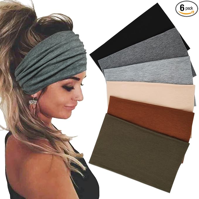 Sefiinh Wide Headbands For Women Stretch Headband Boho Head Bands Women's Hair Band Turban Workout Hairband Accessories 6 Pack