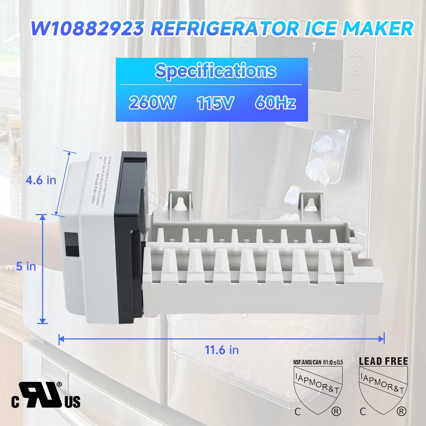 W10882923 Refrigerator Ice Maker, Compatible with Whirlpool Maytag KitchenAid, Replaces W10377151 AP6037857 W10377147 PS11769140, Stable & Efficient Ice Production