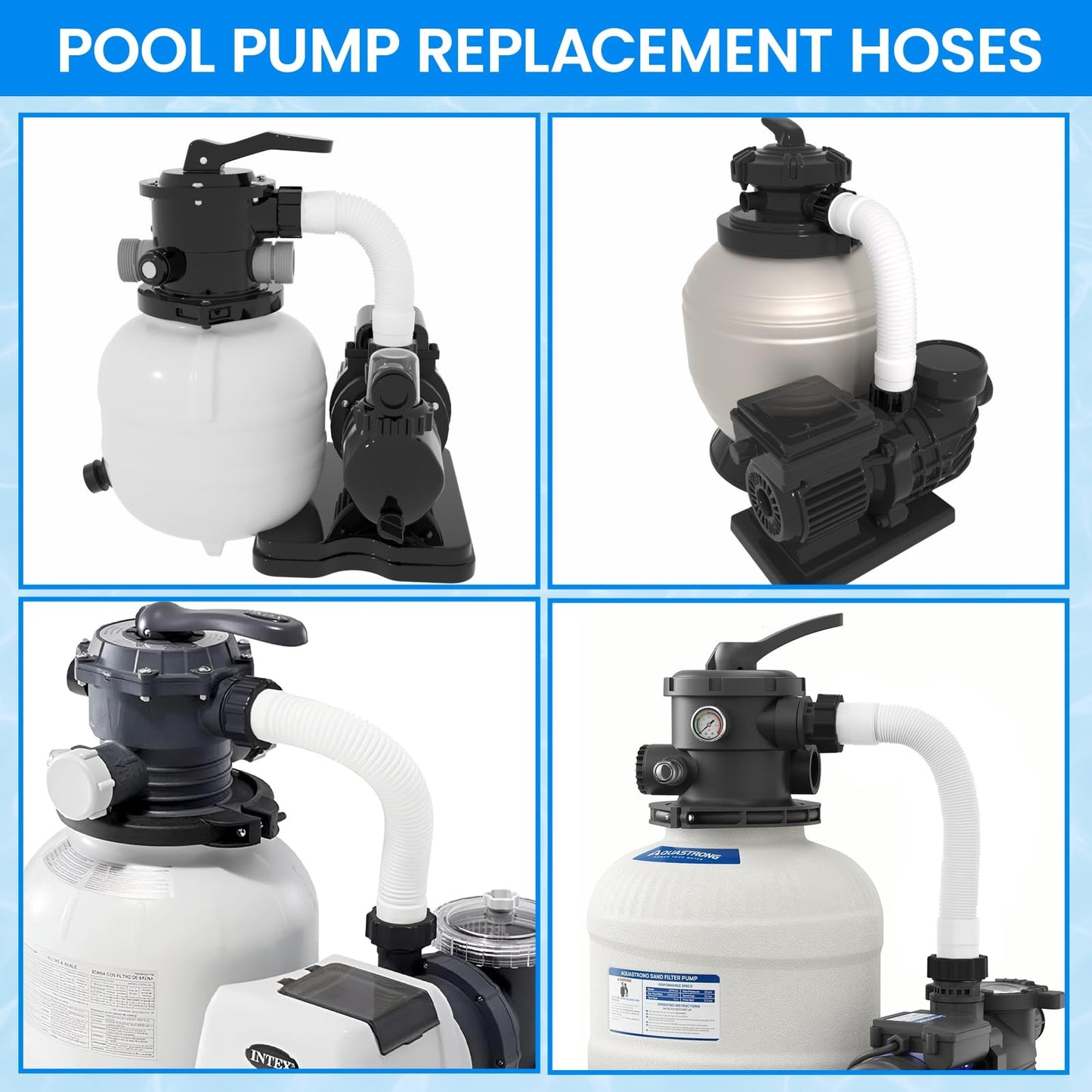 1.5" x 20" Pool Hose Replacement, Pack of 2 - Compatible with Above Ground Pools Filter Pump Hoses, Sand Filters, Saltwater Systems (1,500-2,500 GPH), White