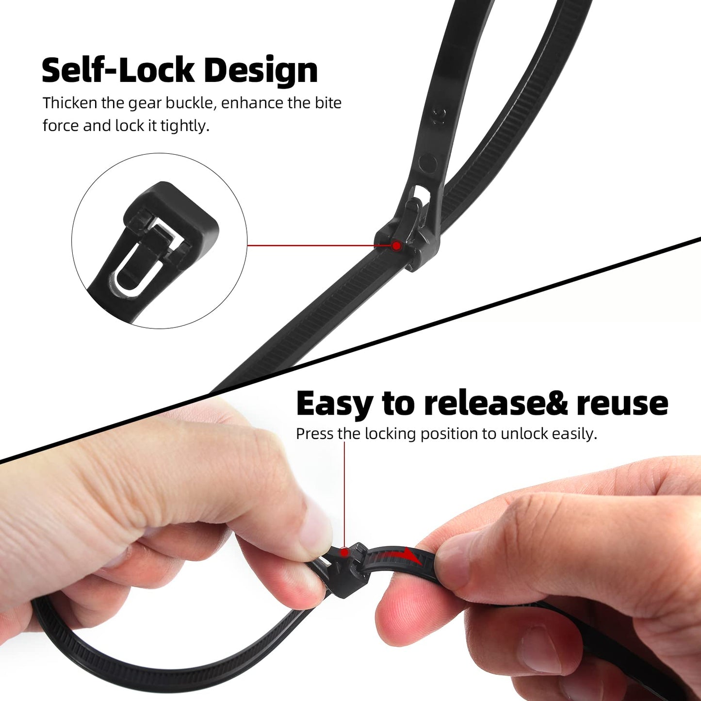 100Pcs Reusable18 Inch Heavy Duty Industrial Zip Toes,Releasable Black Cable Ties, 120LBS Strong Adjustable Tie wrap,Reusable Zip Toes Tie Straps For Garden Plant Secure Vine, Home, Office Use
