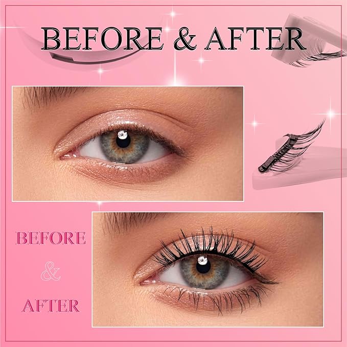 Magnetic Eyelashes With Applicator, Natural-looking, No Adhesive, No Eyeliner, Soft Comfortable Magnetic Lashes, Easy to Wear, Reusable (1Pair Eyelashes)