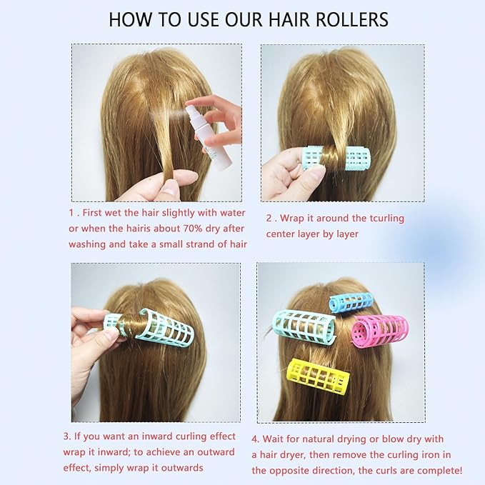 30Pcs Plastic Hair Curlers Set, Snap on Rollers Self Grip Heatless Rollers Hairdressing Curlers No Heat Curlers for Long Medium Short Thin Fine Hair with Mini Comb (5 Sizes) Ã¯Â»Â¿