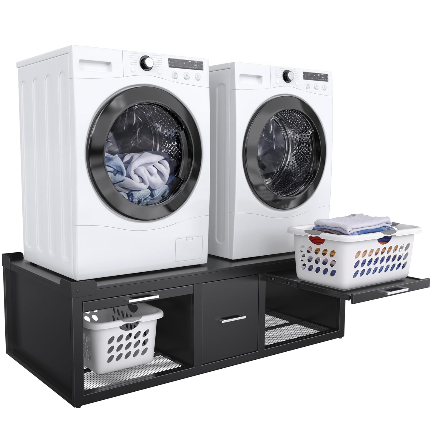 GDLF Washer and Dryer Pedestals, Universal Fit Washer and Dryer Stand with Pull-Out Shelf, 58.1"x29.1"Laundry Pedestal with Storage, 800LBS Capacity，Black