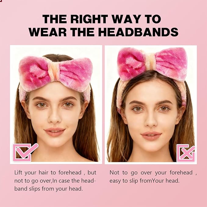 6 Pcs Spa Headband for Washing Face,Skincare Headband with Removable Bow,Furry Face wash Headbands,makeup Headbands for Women,Teen,Girls,Christmas Gifts
