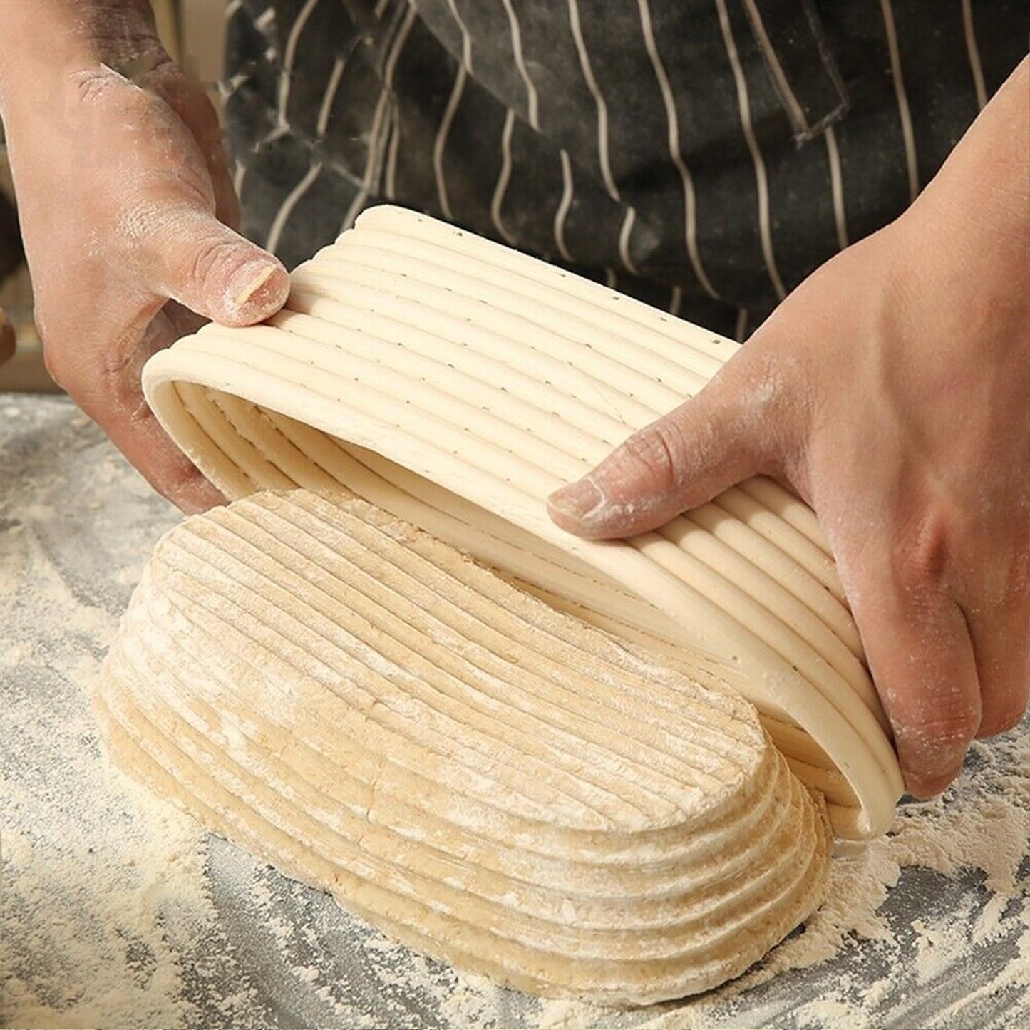 Dimpola Banneton Bread Proofing Basket Banneton Basket Set Sourdough Proofing Basket Round Proofing Bowls Handmade Rattan Baskets and Liners (Oval 10 inch set of 2)