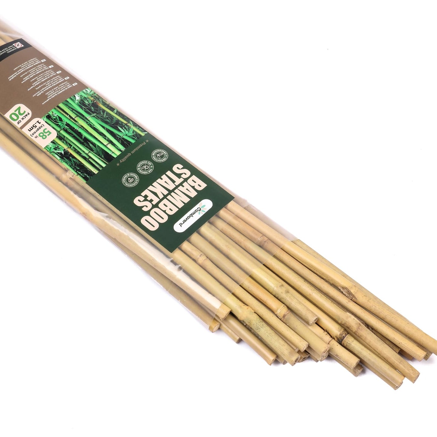 Cambaverd Bamboo Stakes for Plants, Natural Bamboo Plants Stakes 5 Feet, Garden Stakes for Climbing Plants Tomatoes, Beans, Potted Plants - 20Pcs Bamboo Poles (58in, Approx 5FT)