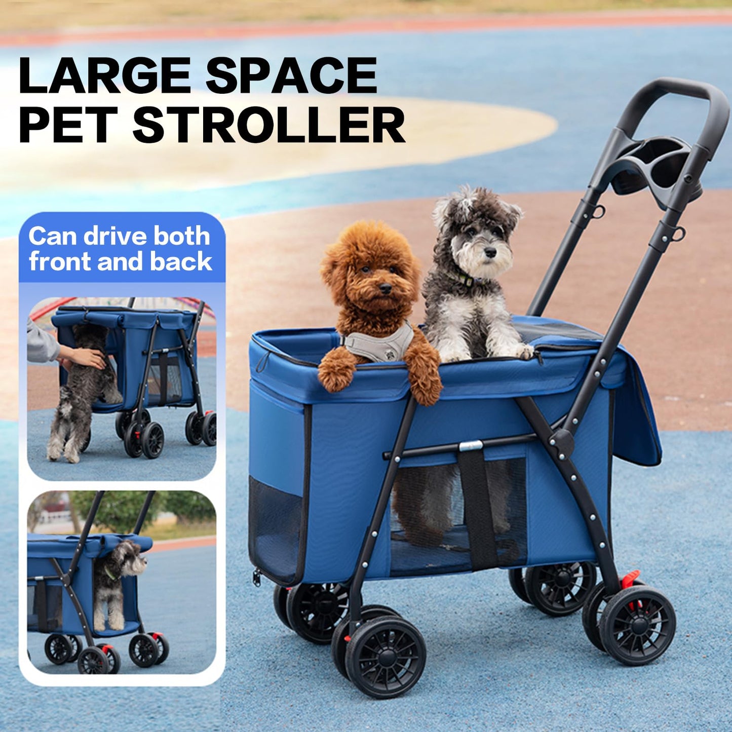 Pet Stroller Cat Dog Stroller Travel Folding Pet Carriers（Blue）