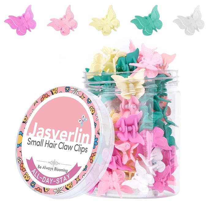 Butterfly Hair Clips Colorful, Girls Cute Mini Small Claw Clips, Y2K 90s Kids Women Butterflies Hair Accessories Rave Festival 50 pcs (Baby Color)