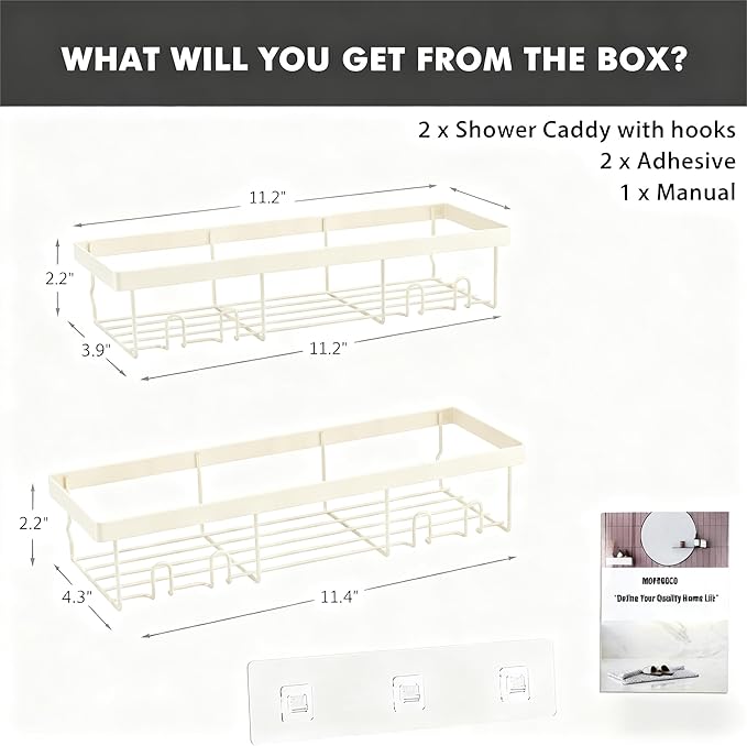 Moforoco Shower Caddy Shelf Organizer Rack, Self Adhesive Black Bathroom Shelves Basket, Home Farmhouse Wall Inside Organization and Storage Decor Rv Accessories, First Camper Apartment Essentials