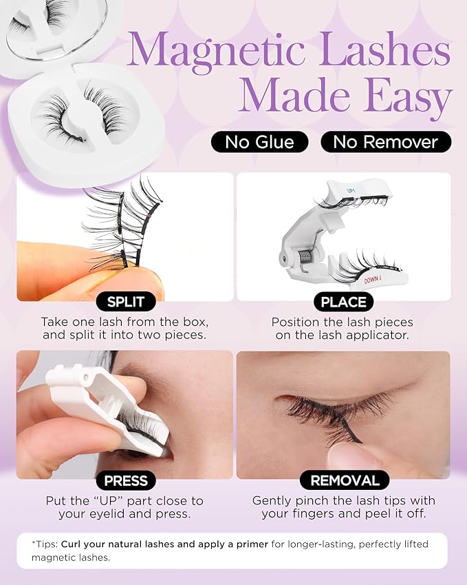 BEYELIAN Magnetic Eyelashes with Applicator Kit, Upgrade Soft Magnetic Lashes Reusable False Eyelashes Natural Look, No Glue Needed for Eye SME013 (Lightweight & Comfortable)