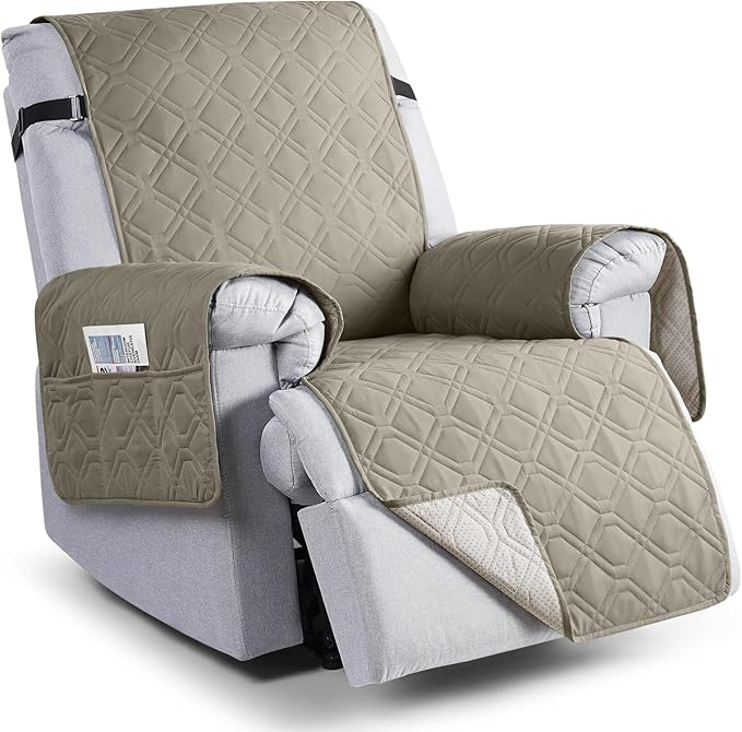 VANSOFY 100% Waterproof Recliner Chair Covers, Recliner Cover Non-Slip Dog Chair Cover Furniture Protector Washable Slipcover with Pocket, Elastic Straps for Pets, Dogs(Khaki, 28")