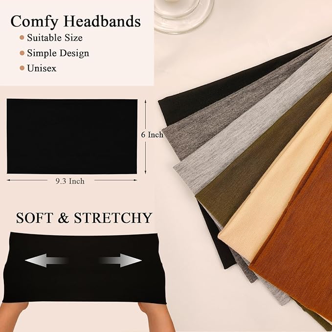 Sefiinh Wide Headbands For Women Stretch Headband Boho Head Bands Women's Hair Band Turban Workout Hairband Accessories 6 Pack