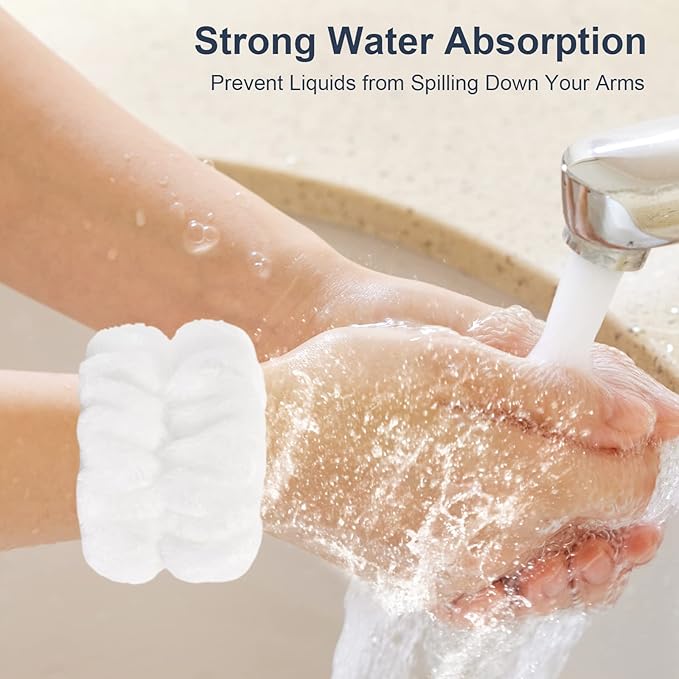 2 Pcs Microfiber Wrist Towels - Dorbetar Spa Wristbands for Face, Arms, Body Washing (White, Woman and Children)