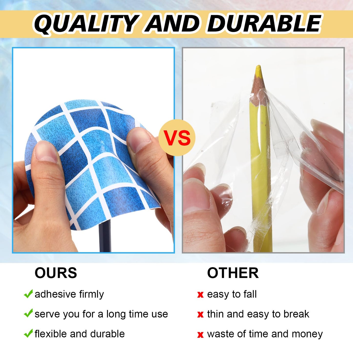 Outus 24 Pcs Vinyl Pool Patch Repair Kit Self Adhesive Pool Liner Plastic Repair Patch Pool Patches for Above Ground Pools Inflatable Boats Air Mattress Products, 4 Inch (Gradient Blue Plaid)