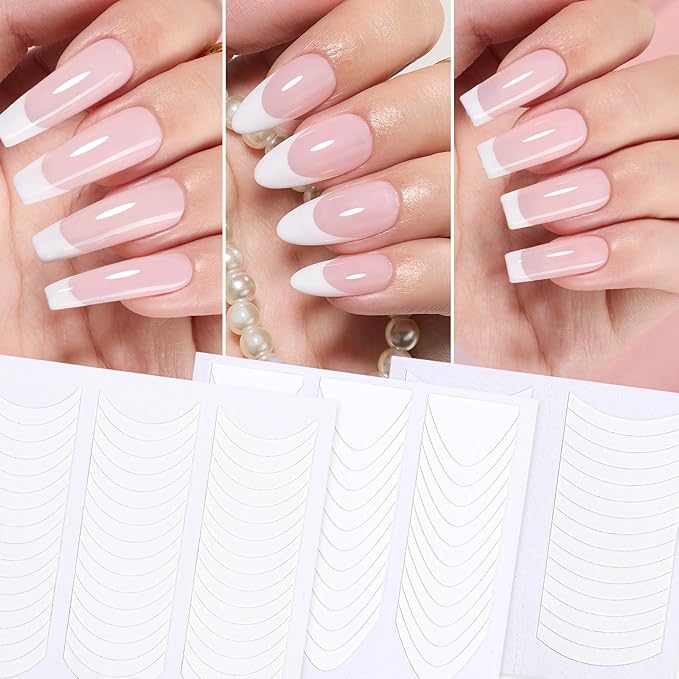 Beetles French Manicure Nail Art Stickers 30 Sheets French Tip Tool 3 Designs Self-Adhesive Nail Tips Guides for DIY Decoration Nails Art