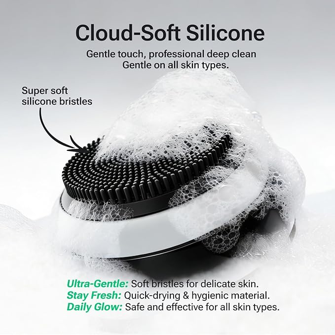 Electric Face Scrubber & Silicone Facial Cleansing Brush - Waterproof Sonic Face Brush Exfoliator with LED Screen, 3 Beauty Light Modes, Rechargeable Face Wash Brush for Deep Cleaning & Massage-Black