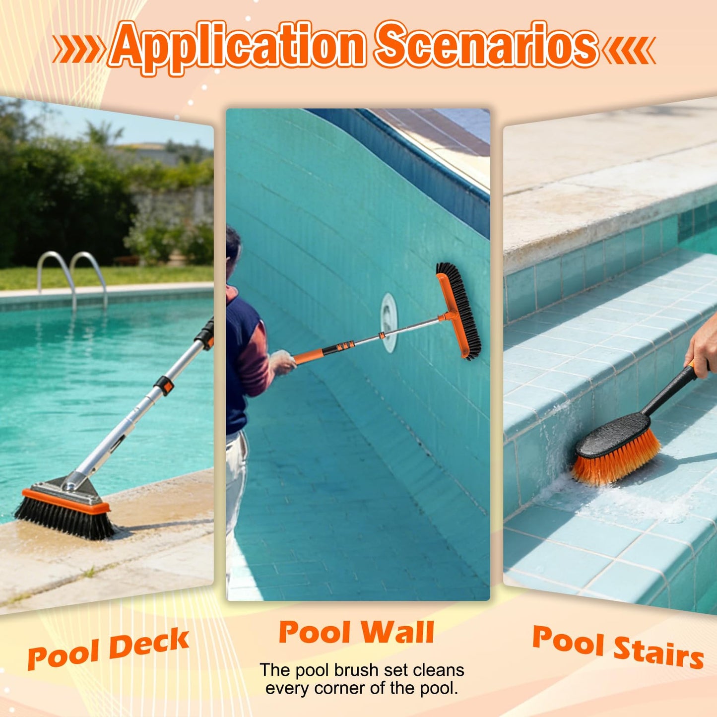SISIUPASSIE Pool Brush Kit with Pole, Upgrade 18" Pool Brush and High-Efficiency Stainless Steel Bristles Brush with Telescopic Pole for Cleaning Pool Walls, Curved Ends, Tiles & Floors, 20 FT