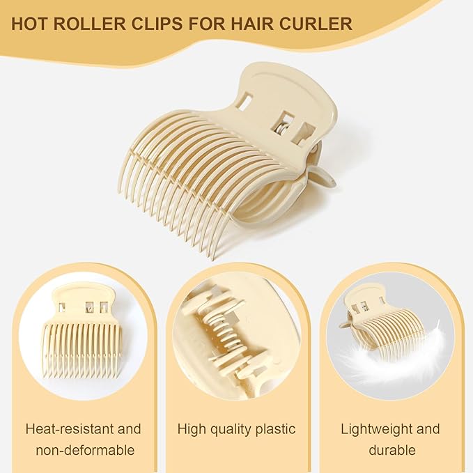 Hot Roller Clips -10PCS Hair Roller Clips - Hair Curler Claw Clip - Replacement Roller Clip for Women Girls Hair Section Styling - Beige