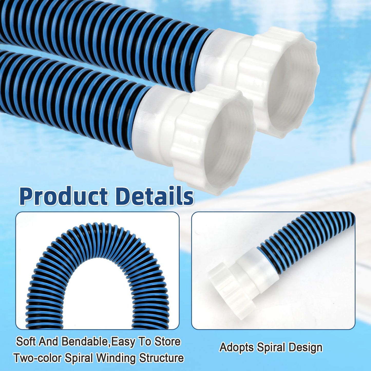 2 Pack 2026 Upgrade EVA Pool Hose with 40mm Hose to 1 1/2 Inch Inlet/Outlet Adapter Conversions for Above Ground Pools 6ft Long Swimming Pools Replacement Filter Hoses for Pool Pumps(Blue)