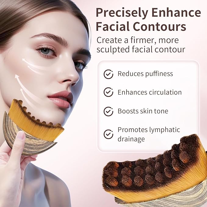 Lymphatic Contour Face Brush for Sculpting, 2 Pcs Facial Brush for Lymphatic Drainage, Soft Dry Brushing for Face with 3 Pcs Massage Tool for Chin & Neck, Precisely Fits Skin and Relieve Fatigue