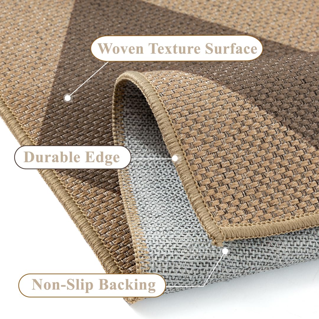 PureCozy 5x7 Checkered Easy Jute Area Rug for Living Room Checkerboard Washable Indoor Outdoor Carpet Farmhouse Patio Office Mat Geometric Non Slip Brown Carpet for Backyard Dining Room