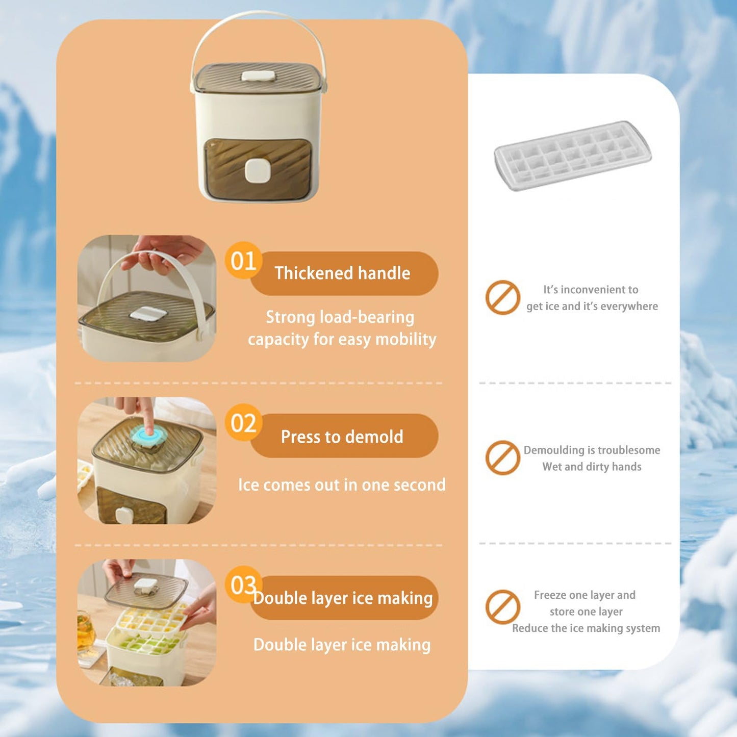 Portable Ice Maker for Freezer with Ice Bin Fast Making, Stackable Ice Cube Maker, Compact Countertop & Storage Drawer | One-Touch Operation for Home, Office,Household & Outdoor Use (White)