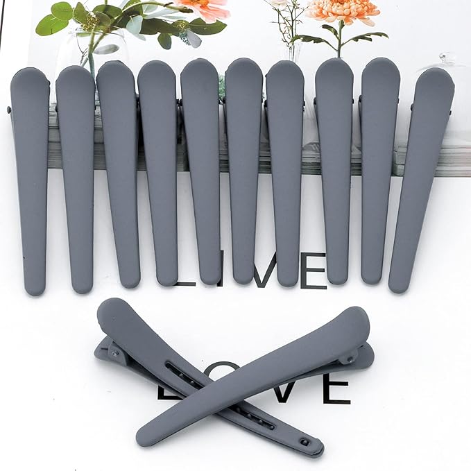 YISSION 12 PCS Hair Clips for Styling Sectioning, 3.1 Inch Matte Alligator No Crease Duck Billed Hair Barrettes for Women Girls Gray