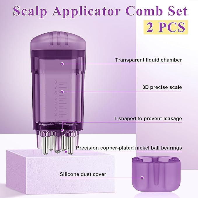 2 PCS Minoxidil Applicators with Cleaning Brush and Dropper, Anglecai Scalp Applicator Comb for Hair Oil Applicator Brush, Minoxidil Brushes for Scalp Applicator Comb for Hair Growth (Purple)