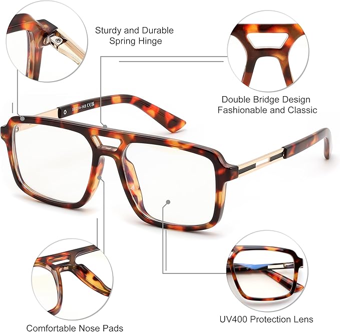 FEISEDY Retro Aviator Blue Light Glasses for Men Women Square Frame Computer Reading/TV/Phones Glasses B0209