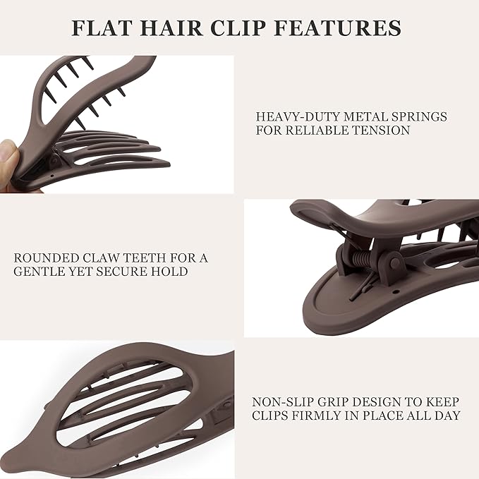 8 Pack Flat Hair Clips for Women, Matte Flat Claw Clips for Thick & Thin Hair No-Slip Strong Hold Hair Barrettes, French Duckbill Styling Accessories for Women